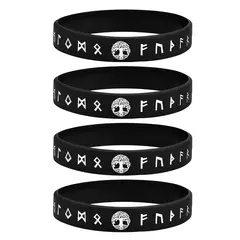 Imagen de Vnox Pulsera de silicona de 12 mm para hombres, pulsera de silicona de caucho suave, juego de brazaletes con runas y brújula vikinga nórdica