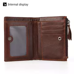 Cartera corta de cuero genuino a la moda para hombre con cremallera, cartera de diseño de lujo RFID para hombre, tarjetero de alta calidad - Eleganzie