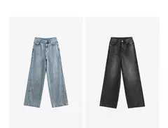 TOYOUTH mujeres Denim Jeans 2024 Otoño Invierno nueva cintura media recta pierna ancha pantalones largos en internet