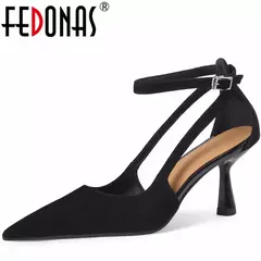 FEDONAS-Sandalias con correa en el tobillo para mujer, zapatos de tacón alto fino, puntiagudos, de cuero genuino, elegantes, para primavera y verano, para fiesta y graduación