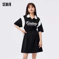 Semir-Vestido corto holgado con contraste de letras para mujer, con cintura ropa Retro, Polo, verano, 2023