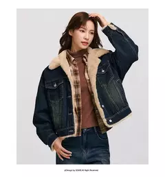 Semir-chaqueta vaquera de retales para mujer, chaqueta acolchada con solapa de piel de conejo de imitación, holgada, invierno, 2024