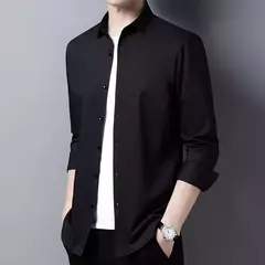 Camisa de manga larga de color sólido de negocios de moda casual para hombres - tienda en línea