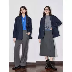TOYOUTH-Chaqueta vaquera falsa para mujer, traje de talla grande con cuello de solapa, manga larga, color azul marino, otoño 2024 on internet