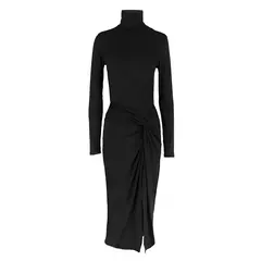 Vestidos de mujer nuevo otoño sólido Sexy Split elegante Maxi vestido ropa de calle moda manga larga cuello alto Casual vestido delgado Mujer en internet