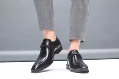 Zapatos de cuero británicos con punta estrecha para hombre, zapatos individuales de tacón bajo con hebilla, zapatos sin cordones de talla grande para hombre - comprar en línea