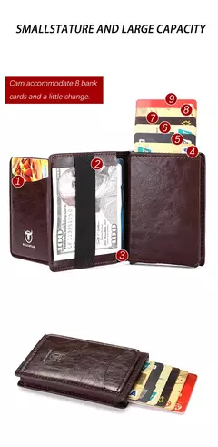Bullcaptain-tarjetero para hombre, billetera con bloqueo RFID, caja de aluminio protegida, billeteras de cuero con Clip para dinero, tarjetero - tienda en línea