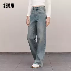 Semir Jeans Mujer Pantalones largos hasta el suelo de algodón puro Laid-back 2025 Nueva primavera Pantalones anchos de cintura alta Moda y fresco - comprar en línea