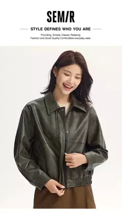 Semir-chaqueta de cuero PU con textura Retro para mujer, abrigo holgado con cuello, estilo callejero, novedad de otoño, 2024 en internet