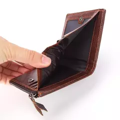 Cartera corta de cuero genuino a la moda para hombre con cremallera, cartera de diseño de lujo RFID para hombre, tarjetero de alta calidad - tienda en línea