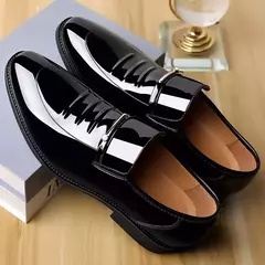 Zapatos de charol para hombre, zapatos de negocios, mocasines informales con punta estrecha, zapatos de lujo para fiesta y boda de talla grande