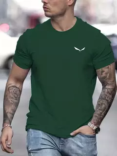 Image of Camiseta de manga corta con cuello redondo informal ajustada con estampado de aves 100% algodón de talla grande de verano para hombre