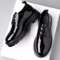 Estilo juvenil punta redonda estilo británico tacón bajo con cordones ropa de trabajo diaria informal zapatos de cuero para hombres