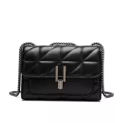 Imagen de Bolso cuadrado clásico acolchado con detalle, bolso de hombro con solapa de color sólido, bolso con cadena que combina con todo