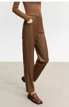 AMII-pantalones minimalistas hasta el tobillo para mujer, pantalón informal, de piel sintética, rectos, lisos, a la moda, para invierno, 2024 12344138