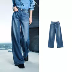 Imagen de TOYOUTH, pantalones vaqueros de mezclilla para mujer, primavera 20220, nueva pierna ancha de acetato, cintura media baja, pantalones de pierna ancha rectos ajustados