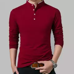 Image of Camiseta polo de manga larga informal de negocios para hombre, camiseta transpirable cómoda de verano para ocasiones formales