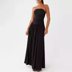 Vestido largo elegante sin tirantes para mujer, vestido veraniego largo fruncido con cuello barco, sin mangas, sin tirantes, vestidos fluidos para fiesta y discoteca - comprar en línea