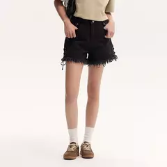 Semir-pantalones cortos de cintura alta para mujer, Shorts negros con borde enrollado, alargamiento de piernas, novedad de verano 2024 - comprar en línea