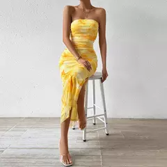 Mia Muse-vestidos de vacaciones de verano con estampado gráfico decente, sin tirantes, sin mangas, con hombros descubiertos, Maxi vestidos con abertura lateral para mujer en internet