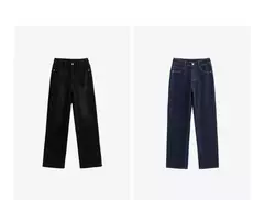 TOYOUTH, pantalones vaqueros de mezclilla de lana para mujer, Otoño Invierno 20224, nuevos pantalones largos cálidos gruesos de pierna ancha recta de cintura media - comprar en línea