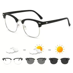 Imagen de Gafas de sol fotocromáticas clásicas de medio marco para hombres y mujeres, gafas de sol camaleón con remaches Retro, gafas de sol para conducir que cambian de Color a la moda para hombre