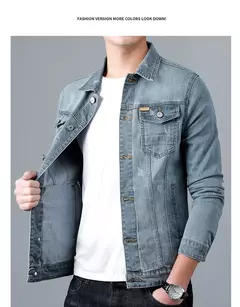 Nueva chaqueta vaquera de algodón informal para hombre de primavera, abrigo vaquero azul Retro lavado ajustado a la moda de estilo clásico, ropa de marca masculina on internet