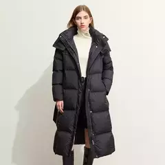 AMII-Abrigo acolchado de plumón minimalista para mujer, abrigo largo con capucha y cinturón, ligero y cálido, ropa de abrigo de moda para invierno, 2023, novedad de 12344187