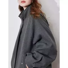 TOYOUTH-abrigo de lana para mujer, ropa gruesa con manga acampanada y cremallera, cuello levantado, prendas de vestir cálidas, otoño e invierno, 2024