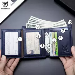 BULLCAPTAIN, nueva cartera de cuero genuino para hombre, Mini tarjetero pequeño, monedero para hombre, cartera RFID de bolsillo, moneda de alta calidad - comprar en línea