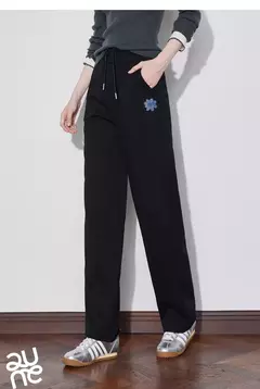 TOYOUTH-pantalones de chándal para mujer, pantalón vaquero con flores, cintura elástica, rectos, deportivos, informales, con plátano, otoño e invierno, 2024