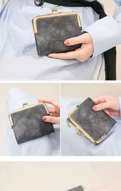 MIYIN-cartera pequeña de cuero para mujer, monedero Vintage plegable, compacto, con cremallera y cierre de beso - tienda en línea