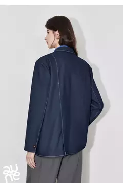 TOYOUTH-Chaqueta vaquera falsa para mujer, traje de talla grande con cuello de solapa, manga larga, color azul marino, otoño 2024 - buy online