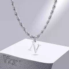 Vnox Collares iniciales para mujeres y hombres, colgante con dije del alfabeto de letras A-Z de acero inoxidable con cadena de cuerda trenzada, collar unisex