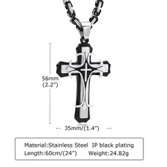 Vnox-collar con Cruz para hombre, cadena Bizantina de 4MM, colgante de crucifijo católico de acero inoxidable Punk Rock, joyería religiosa en internet