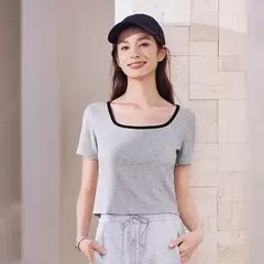 SemirUnderwear Tops de manga corta para mujer, ropa interior Simple, se puede usar fuera del cuello cuadrado, camisa delgada de fondo - Eleganzie