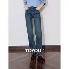 TOYOUTH-pantalones vaqueros de lana para mujer, pantalón Retro, de cintura media, ajustado, grueso, cálido, para invierno, 2024