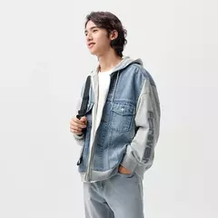 Chaqueta Semir para hombre, chaqueta vaquera de retales bordada, Top con capucha de dos piezas de imitación de primavera de gran tamaño - buy online