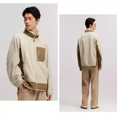Semir-Chaqueta de forro Polar antiestática para hombre, abrigo peludo suelto, Patchwork en contraste, estilo exterior, invierno, 2024 on internet