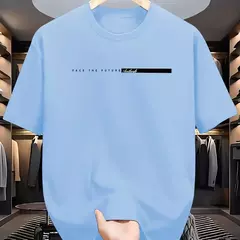 Camiseta holgada informal para hombre, camisa de manga corta con cuello redondo y estampado de letras grandes, 100% algodón, estilo Unisex