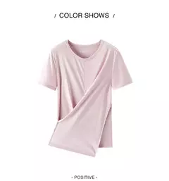 Imagen de Semir-Camiseta de manga corta para mujer, diseño recortado, dobladillo dividido, Top de algodón de verano, ajuste relajado para estilo informal y elegante, 2025