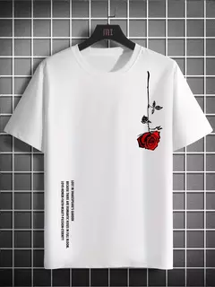 Camiseta de manga corta con cuello redondo ajustada informal con estampado de rosas 100% algodón de talla grande de verano para hombre - buy online