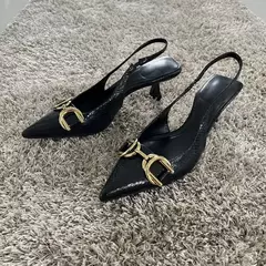 Zapatos de tacón alto de aguja para mujer, calzado de cuero negro, punta estrecha, Sexy, talla grande 42, 2023 - Eleganzie