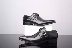 Zapatos de cuero británicos con punta estrecha para hombre, zapatos individuales de tacón bajo con hebilla, zapatos sin cordones de talla grande para hombre - tienda en línea