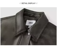 Semir-chaqueta de cuero PU con textura Retro para mujer, abrigo holgado con cuello, estilo callejero, novedad de otoño, 2024 en internet