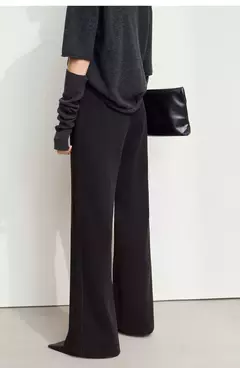 AMII-pantalones minimalistas de punto en espiga para mujer, pantalón de pierna ancha de cintura alta, informal, para ir al trabajo, invierno, 2024 12444064 - buy online