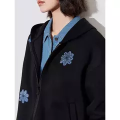 Imagen de TOYOUTH-Sudadera con capucha para mujer, cárdigan informal con bordado Floral y cremallera, abrigo, otoño 2024