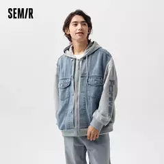 Chaqueta Semir para hombre, chaqueta vaquera de retales bordada, Top con capucha de dos piezas de imitación de primavera de gran tamaño - buy online