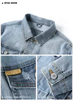 Image of Nueva chaqueta vaquera de algodón informal para hombre de primavera, abrigo vaquero azul Retro lavado ajustado a la moda de estilo clásico, ropa de marca masculina