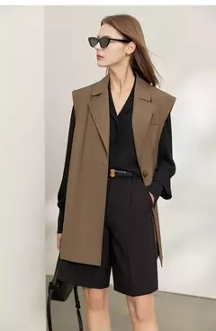Image of Amii-Chaleco minimalista de otoño para mujer, chaqueta holgada informal sin mangas con abertura con muescas, prendas de vestir a la moda, ropa femenina 12270105